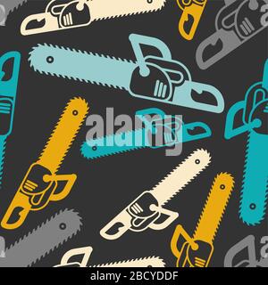 Chainsaw pattern seamless. lumberjack Tool background. vector ornament Stock Vector