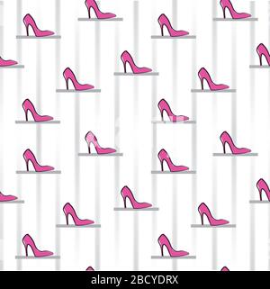 Shoes fashion pattern. Beautiful fashionable shoes on shelve. Womens wardrobe stylish background Stock Vector