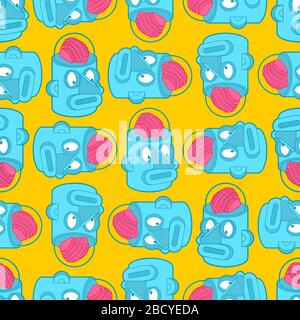Artificial Intelligence pattern seamless. Robot with brain background. Retro robot head amd brains. vector texture Stock Vector