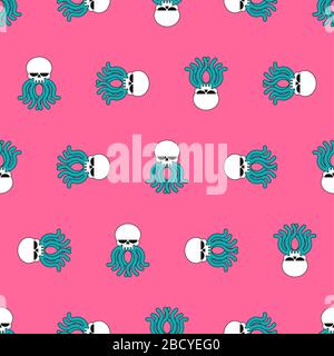 Skull octopus pattern seamless. Skeleton head poulpe background. vector texture Stock Vector