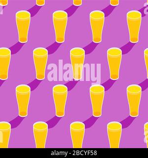 Glass of beer pattern seamless. alcohol background. vector texture Stock Vector