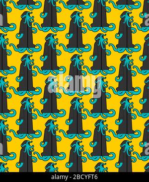 Cult Cthulhu pattern seamless. See monster follower background. Monk octopus with tentacles and in cassock Stock Vector