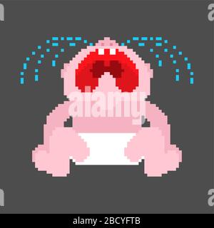Crying baby pixel art. 8 bit Little child cry. vector illustration Stock Vector
