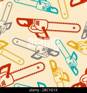 Chainsaw pattern seamless. lumberjack Tool background. vector ornament Stock Vector