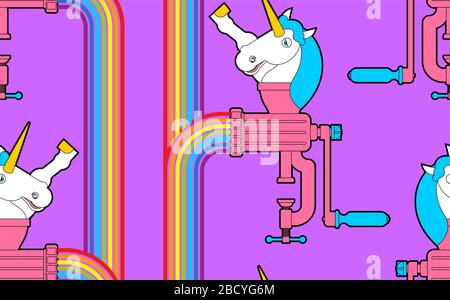 Unicorn in meat grinder pattern seamless. rainbow minced meat background. Magic ornament. vector texture Stock Vector