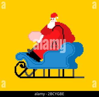 Santa pixel art. 8 bit Christmas and New Year Vector Illustration Stock Vector