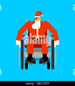 Santa Claus on wheelchair. Disabled grandfather can't walk. Christmas and New Year vector illustration Stock Vector