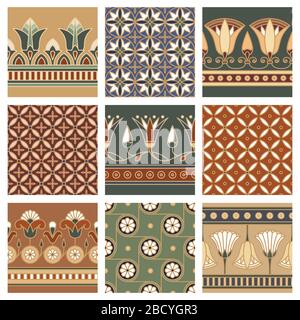 Seamless vector illustration based on the Egyptian national ornament with lotus flower. Stock Vector
