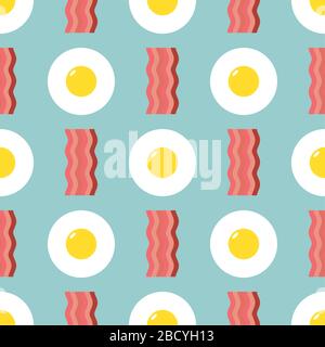 Fried eggs and bacon pattern seamless. vector background Stock Vector