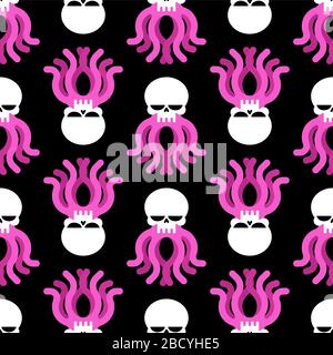 Skull octopus pattern seamless. Skeleton head poulpe background. vector texture Stock Vector