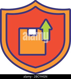 arrow up with box carton in shield line and fill style Stock Vector