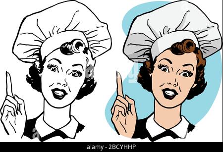 A cartoon of a smiling woman wearing a chef's hat. Stock Vector