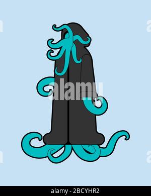 Cult Cthulhu follower. Monk octopus with tentacles and in cassock Stock Vector