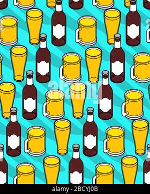Beer pattern seamless. beer mug and bottle texture. vector background Stock Vector