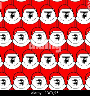 Polar Bear Santa Claus pattern seamless. Christmas and New Year background. Baby fabric xmas ornament Stock Vector