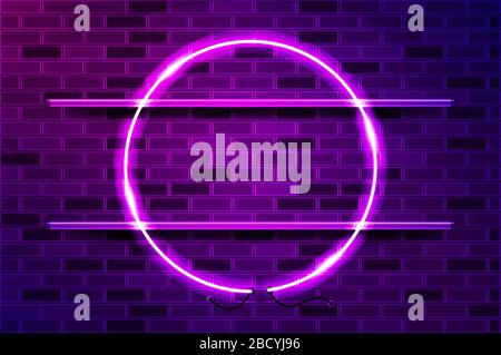 Circle frame glowing neon sign or LED strip light. Realistic vector