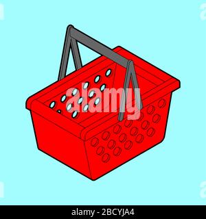 Shopping basket isometric isolated. Geometric supermarket basket 3D Stock Vector