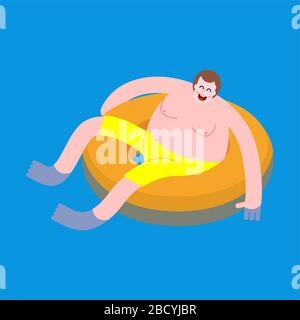 Guy floating in inflatable ring isolated. vector illustration Stock Vector