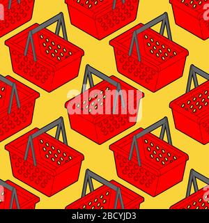 Shopping basket pattern seamless. Geometric supermarket basket background Stock Vector