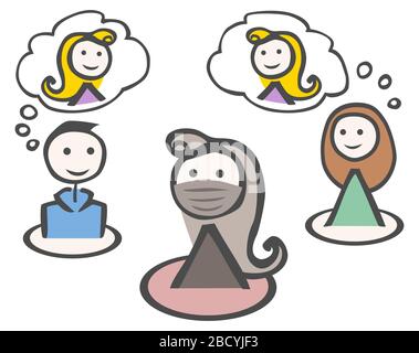 3 people woman isolated hygienic mask think bubble gray by jziprian Stock Vector