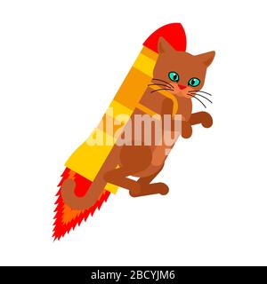 Cat jet pack. Pet is on rocket. vector illustration Stock Vector