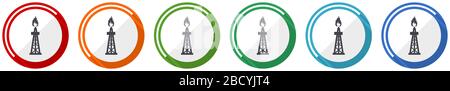 Gas icon set, flat design vector illustration in 6 colors options for webdesign and mobile applications Stock Vector