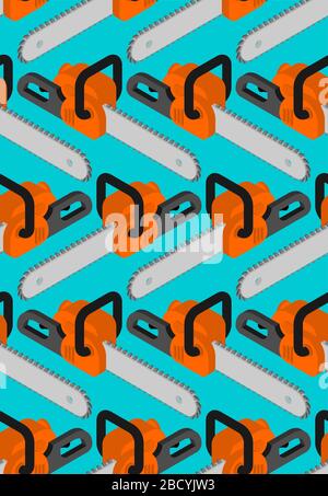 Chainsaw pattern seamless. lumberjack Tool background. vector ornament Stock Vector
