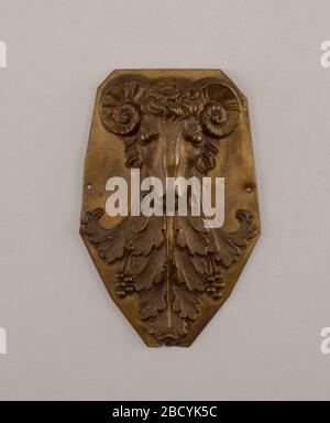 Mount. Research in ProgressRam's head with acanthus leaves. Two holes for mounting. Mount Stock Photo