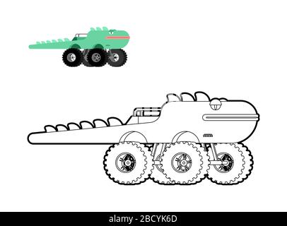 Monster Truck lizard coloring book. Animal car on big wheels. vector illustration Stock Vector