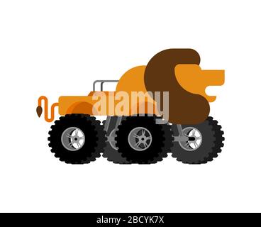 Monster Truck lion. Cartoon car animal on big wheels. vector illustration Stock Vector