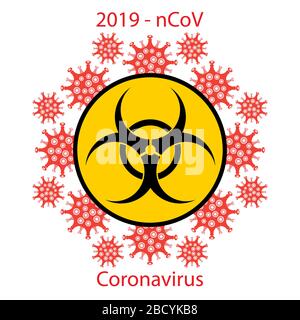 Stop Pandemic Novel Coronavirus Sign and Biohazard Logo on White Background Stock Vector