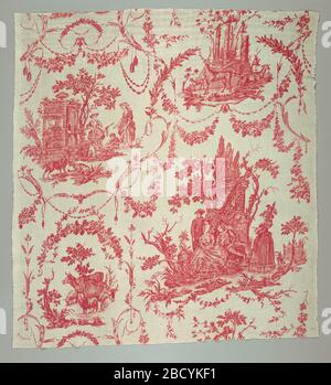 Textile. Research in ProgressTextile printed in red, white, blue, buff ...