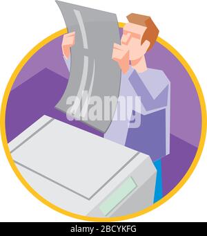 Prepress at work, computer-to-plate or CTP, design and print service, vector icon illustration. Stock Vector