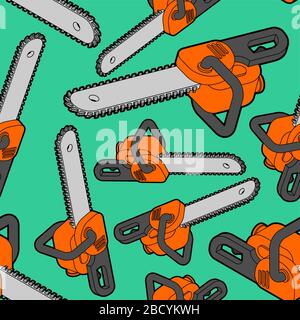 Chainsaw pattern seamless. lumberjack Tool background. vector ornament Stock Vector
