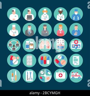 Medical flat icons set. Flat style colorful vector illustration. Stock Vector