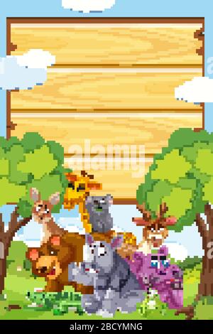 Border template design with many wild animals in background ...