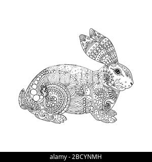Vector illustration of hand drawing rabbit. Easter coloring page book antistress for adult and children Stock Vector