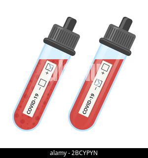 Test Tube with Blood Isolated on White Background. Stop Pandemic Novel Coronavirus Stock Vector