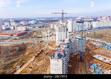 construction of new apartment building in a residential area. aerial view Stock Photo