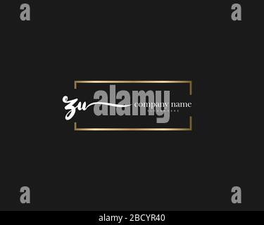 ZU Initial Letter handwriting logo hand drawn template vector, logo for beauty, cosmetics, wedding, fashion and business Stock Vector