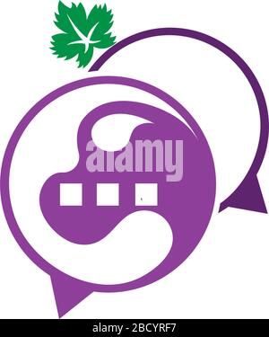 Bubble chat grapes icon logo template Stock Vector
