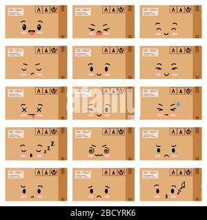 Parcels emoji vector icons set isolated on white background. Stock Vector