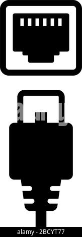 Lan cable and connector (plug) vector icon illustration Stock Vector