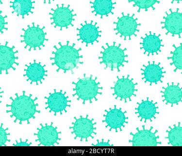 Coronavirus cell. Flu virus texture. Seamless pattern blue color isolated on white background. Vector hand drawn illustration. Stock Vector