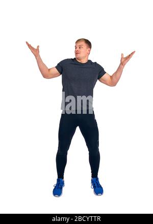 man with different emotions on a white background Stock Photo