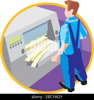 Paper cutter at work print service icon, vector illustration. Stock Vector