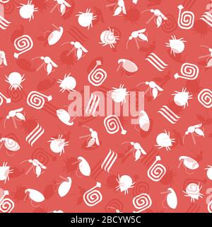 Seamless vector pattern with parasites of dog as mosquitoes, roundworms, tapeworms, fleas and ticks. Stock Vector