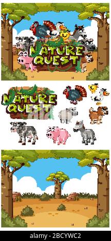 Background design with sign nature quest in the field illustration Stock Vector