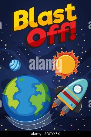Poster design with word blast off and many planets in the space ...