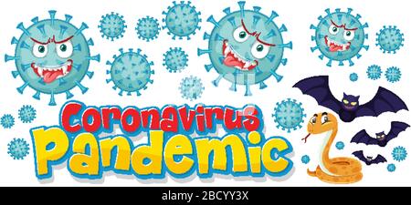 Covid-19 virus from bat to snake illustration Stock Vector